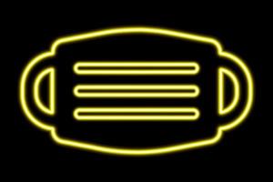 The silhouette of a medical mask on a black background. Yellow line in neon style vector