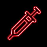 Red neon stylized syringe contour on a black background vector