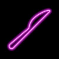 Pink neon outline of a table knife on a black background vector