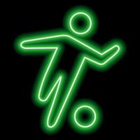 Neon green outline of a soccer player who hits the ball on black background vector