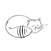 cat sleep Vector illustration character design outline of cat Draw doodle style. isolated on white.