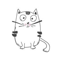 Vector illustration character design outline of cat Draw doodle style. isolated on white. Vector illustration