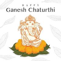 celebre la adoración del elefante ganesh chaturthi con adoración flores amarillas y hoja de mango retro antiguo arte de línea grabado vector