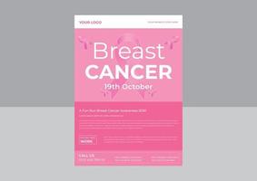 plantilla de diseño de volante de cáncer de mama, plantilla de volante de concientización sobre el cáncer de mama, volante de banner de cinta rosa del mes de concientización sobre el cáncer de mama en octubre. vector