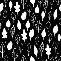 Seamless pattern of white leaves on black background vector
