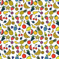 padrão de frutas sem costura. doodle ilustração png com ícones de frutas. padrão de frutas png vintage