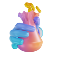 illustrazione 3d borsa colorata a mano e denaro png