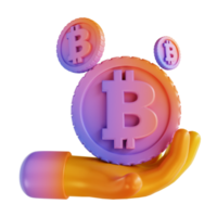 3D illustration colorful hand and bitcoin png
