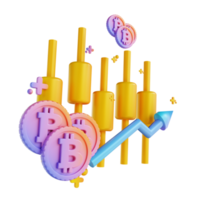 3D illustration colorful bitcoin candle stick up png