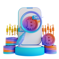 Búsqueda de comercio de bitcoin de podio de ilustración 3d png