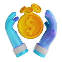 fluxo colorido da mão e do dinheiro da ilustração 3D png