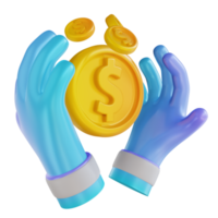 3D illustration colorful hand and money flow png