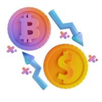 Intercambio de bitcoin colorido de ilustración 3d png