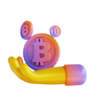 3D illustration colorful hand and bitcoin png