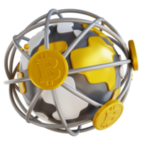 3D illustration global bitcoin png