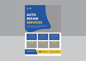 plantilla de volante de reparación de automóviles, volante de servicio de automóviles, lavado de autos, volante de mantenimiento de automóviles. diseño de volante de servicio de reparación de automóviles. vector