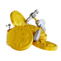 Illustration 3d de l'extraction de bitcoins d'or png