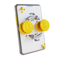 3D illustration mobile bitcoin exchange png