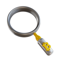 3D illustration bitcoin magnifying glass png