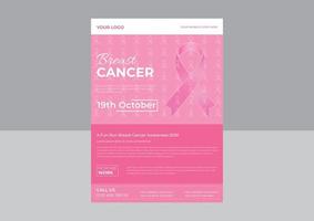 Breast cancer flyer design template, Breast cancer awareness flyer template, Breast cancer October awareness month pink ribbon banner flyer. vector
