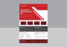 Headlight flyer template design template, Headlight repair services flyer design, Headlight repair service poster leaflet design. cover, a4 size, flyer, print ready vector