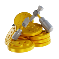 minería de bitcoin de oro de ilustración 3d png
