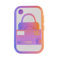 Sécurité de carte de crédit mobile colorée illustration 3d png