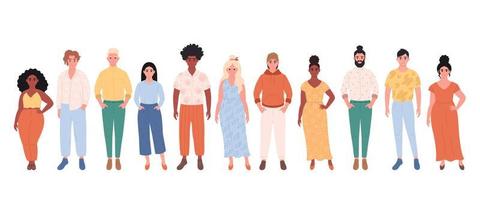Crowd of different people of different races, body types. Social diversity of people in modern society vector