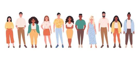 Crowd of different people of different races, body types. Social diversity of people in modern society vector