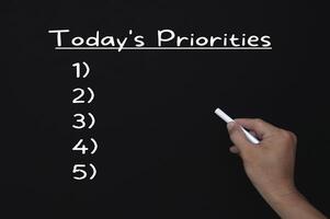 Today's priorities checklist on blackboard. Business and prioritization concept. photo