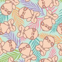 Tropical pattern with cute sloth vector