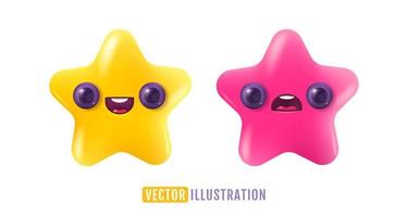 Vector icon of yellow star in realistic 3D style. Achievements for games or customer rating feedback of website. Vector illustration of star in kawaii style.