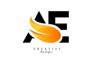 Vector illustration of abstract letters AE a e with fire flames and Orange Swoosh design.