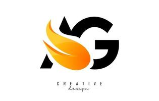 Vector illustration of abstract letters AG a g with fire flames and Orange Swoosh design.