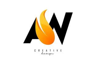 Vector illustration of abstract letters AW a w with fire flames and Orange Swoosh design.