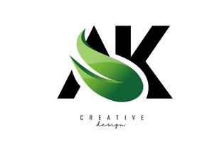 Vector illustration of abstract letters Ak a k with green leaf design.