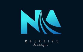 Creative blue letters NA n a logo with leading lines and road concept design. Letters with geometric design. vector