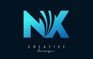 Creative blue letters NX n x logo with leading lines and road concept design. Letters with geometric design. vector