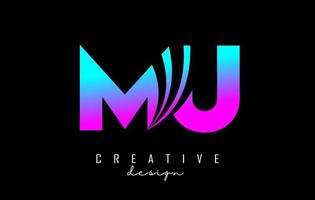 Creative colorful letters MU m u logo with leading lines and road concept design. Letters with geometric design. vector