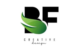 Vector illustration of abstract letters BF b f with fire flames and Green swoosh design.