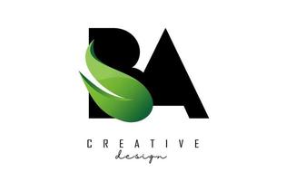 Vector illustration of abstract letters BA B A with fire flames and Green Swoosh design.