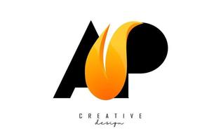 Vector illustration of abstract letters AP a p with fire flames and Orange Swoosh design.