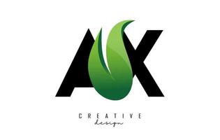 Vector illustration of abstract letters AX a xwith green leaf design.