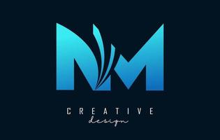 Creative blue letters Nm n m logo with leading lines and road concept design. Letters with geometric design. vector
