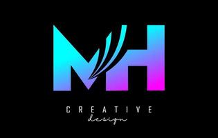 Creative colorful letters MH m h logo with leading lines and road concept design. Letters with geometric design. vector