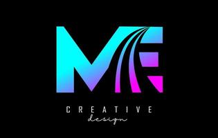 Creative colorful letters ME m e logo with leading lines and road concept design. Letters with geometric design. vector