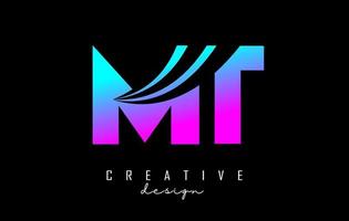 Creative colorful letters MT m t logo with leading lines and road concept design. Letters with geometric design. vector