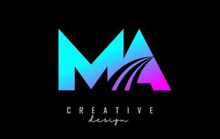 Creative colorful letters MA m a logo with leading lines and road concept design. Letters with geometric design. vector