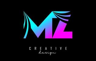 Creative colorful letters MZ m z logo with leading lines and road concept design. Letters with geometric design. vector