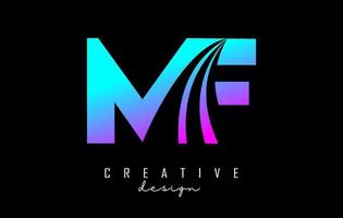 Creative colorful letters MF m f logo with leading lines and road concept design. Letters with geometric design. vector